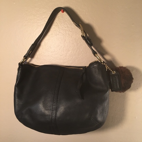 Coach Leather Hobo With Real Fur Pom - Picture 2 of 7